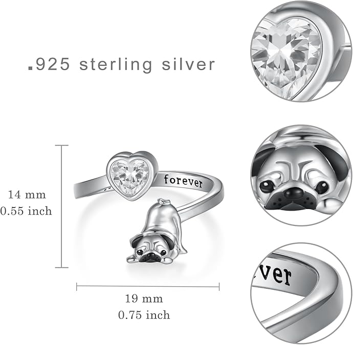 Pug Heart-Shaped Adjustable Ring 💍