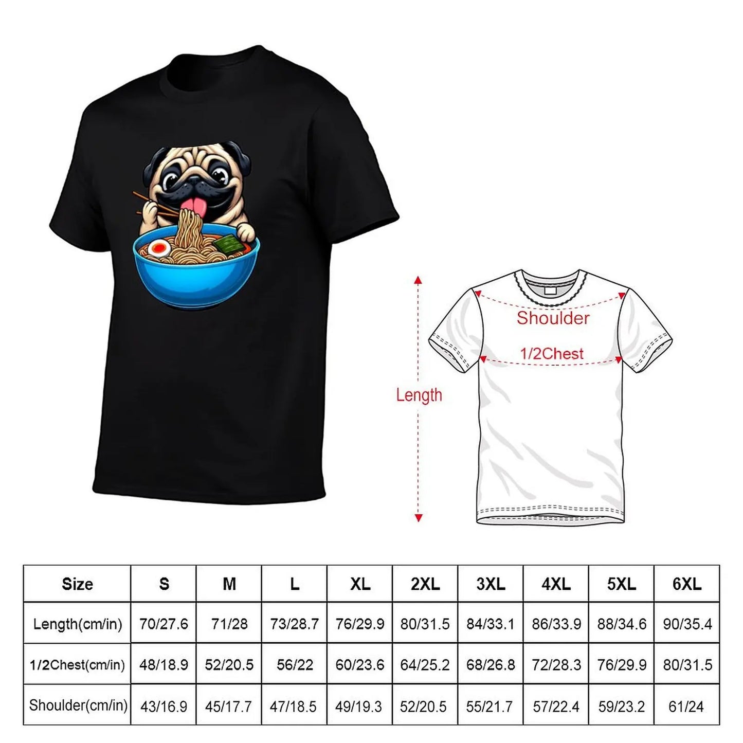 Pug eating Ramen šš (unisex T-shirt)