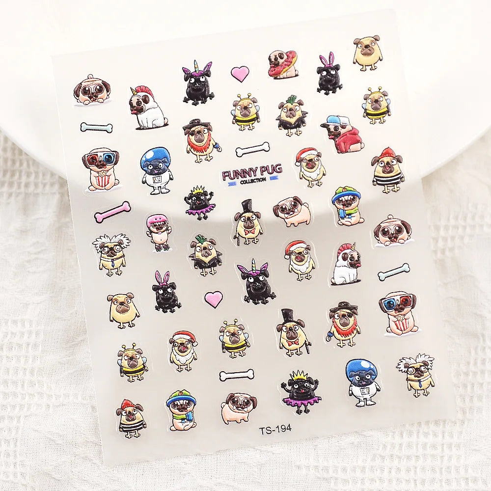 Self Adhesive Nail Stickers with Pugs 🐶