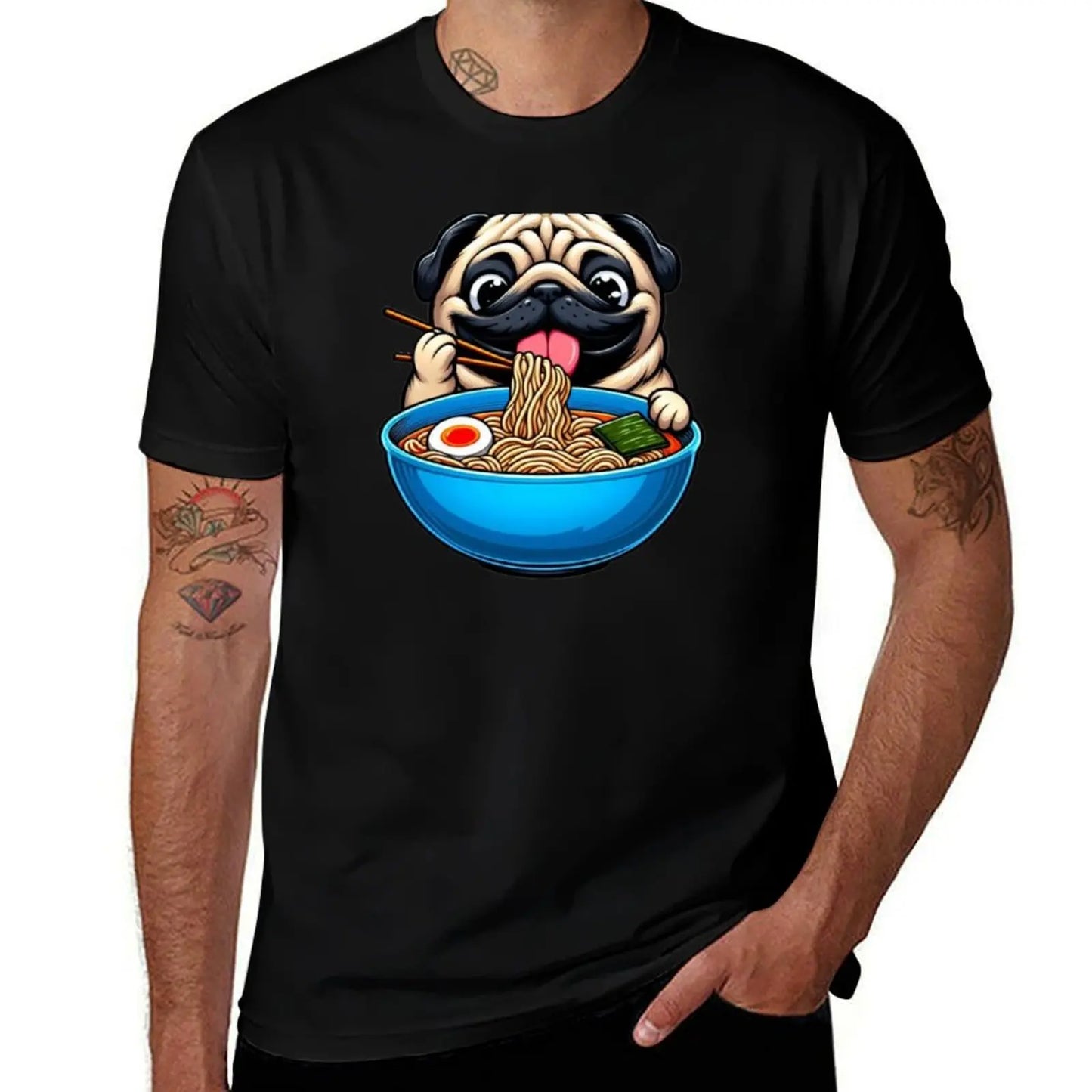 Pug eating Ramen šš (unisex T-shirt)