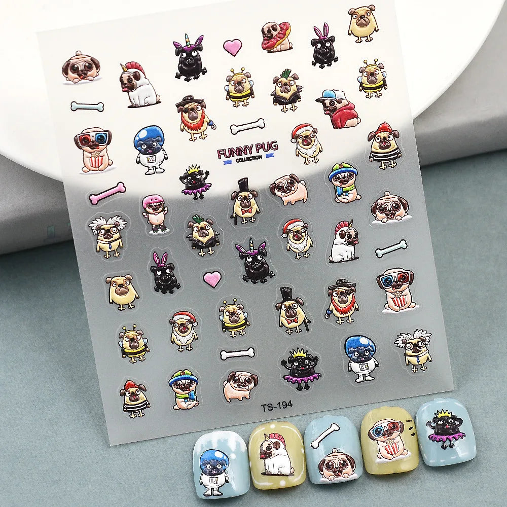 Self Adhesive Nail Stickers with Pugs 🐶