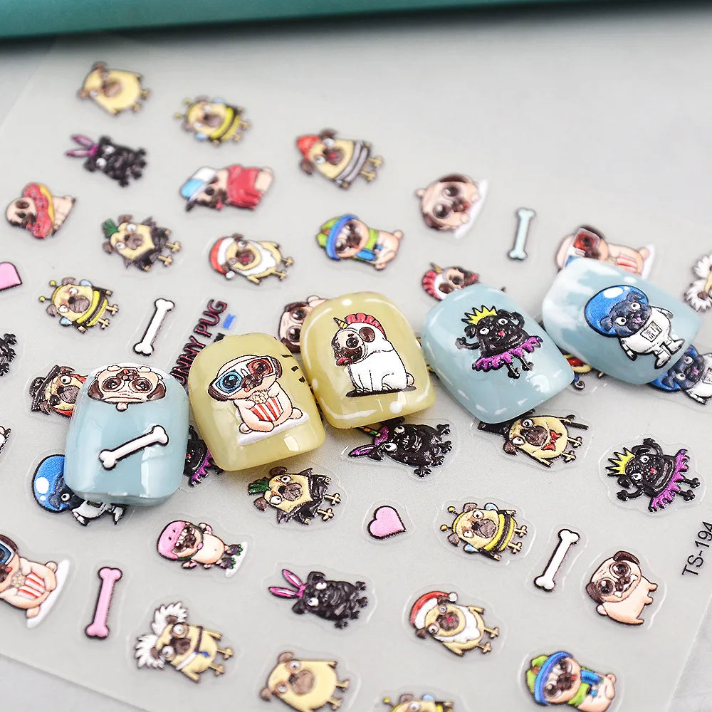Self Adhesive Nail Stickers with Pugs 🐶