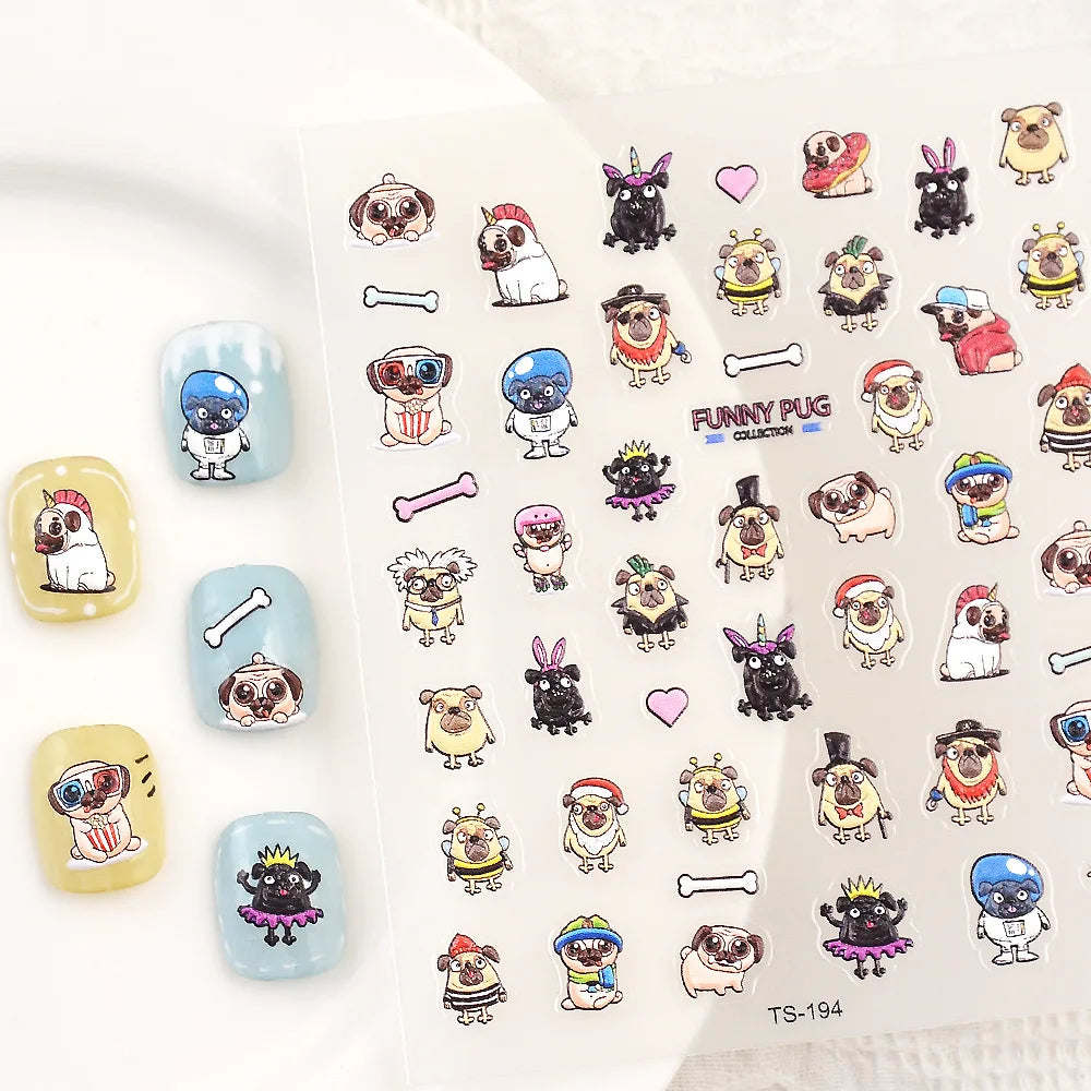 Self Adhesive Nail Stickers with Pugs 🐶