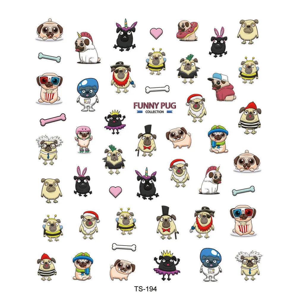 Self Adhesive Nail Stickers with Pugs 🐶