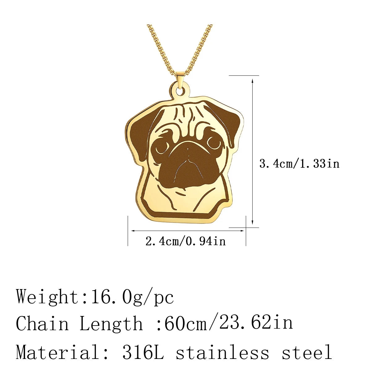 Adorable Pug Necklace (available in 2 colours)