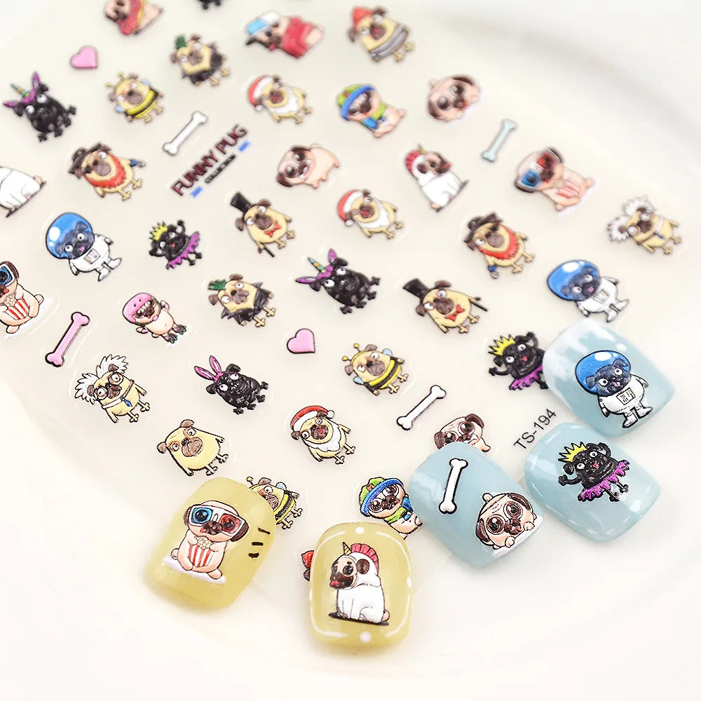 Self Adhesive Nail Stickers with Pugs 🐶