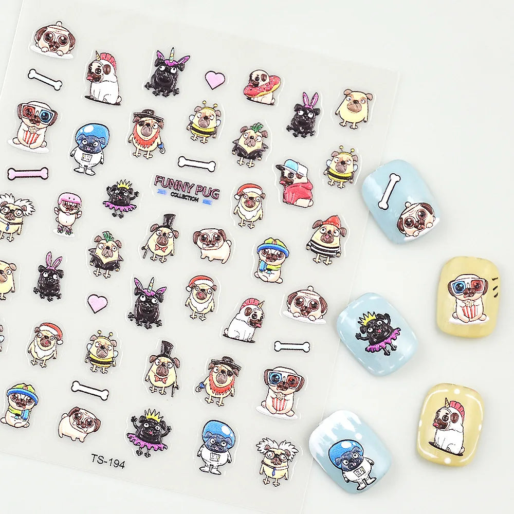 Self Adhesive Nail Stickers with Pugs 🐶