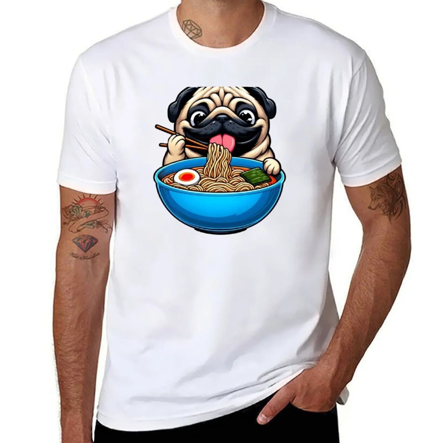 Pug eating Ramen šš (unisex T-shirt)
