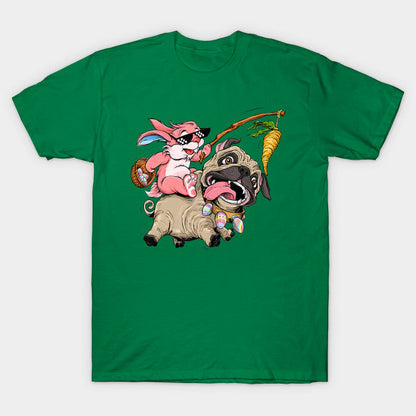 Easter Bunny riding the Pug (unisex t-shirt)