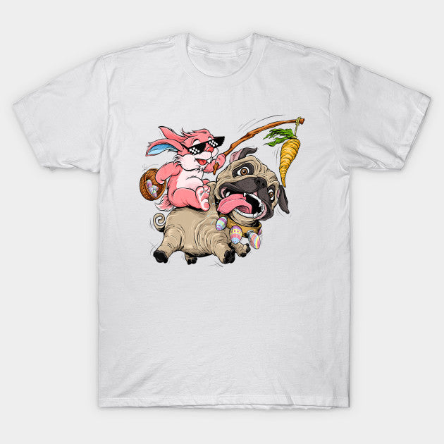 Easter Bunny riding the Pug (unisex t-shirt)