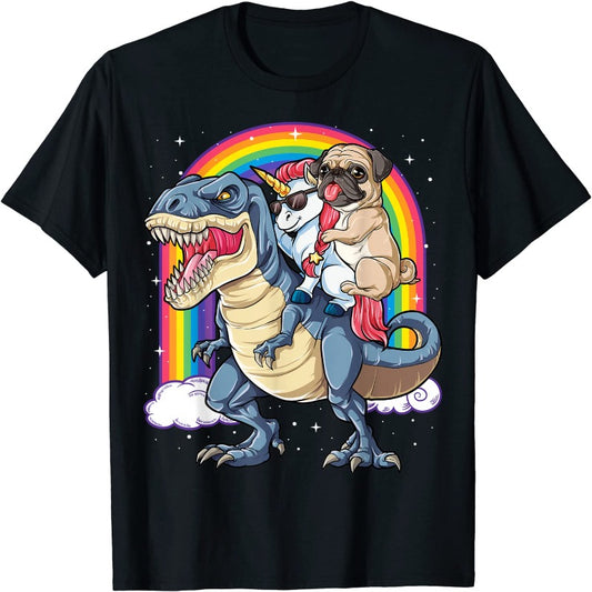 Pug riding the T-Rex