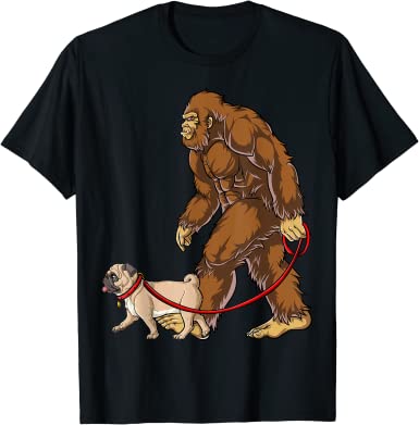 Bigfoot walks his Pug (unisex T-shirt)