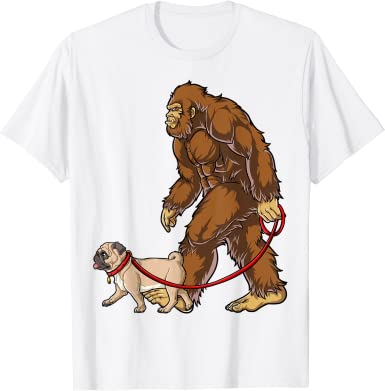 Bigfoot walks his Pug (unisex T-shirt)