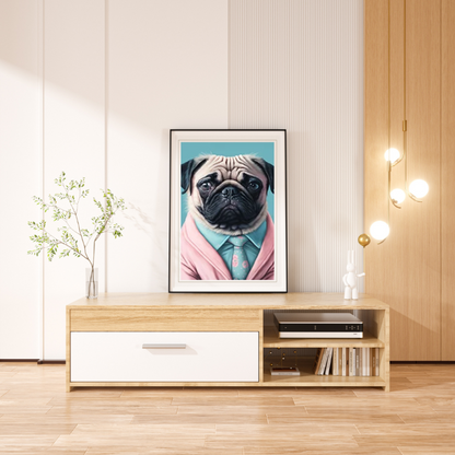 Elegant Pug in a Pink Blazer Poster (the frame is not included)