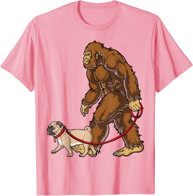Bigfoot walks his Pug (unisex T-shirt)