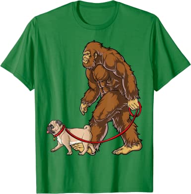 Bigfoot walks his Pug (unisex T-shirt)