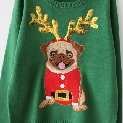 Festive Green Sweater with a Pug🎄🎅