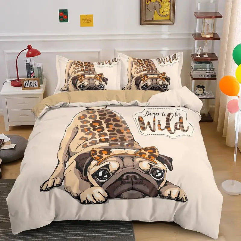 Pug "born to be wild" bedding set