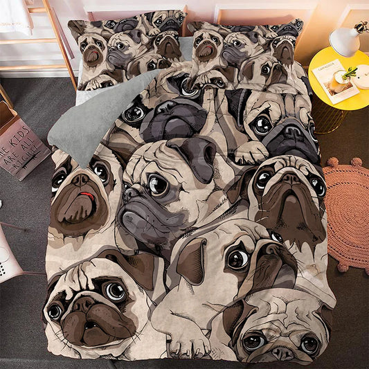 Cartoon pugs bedding set