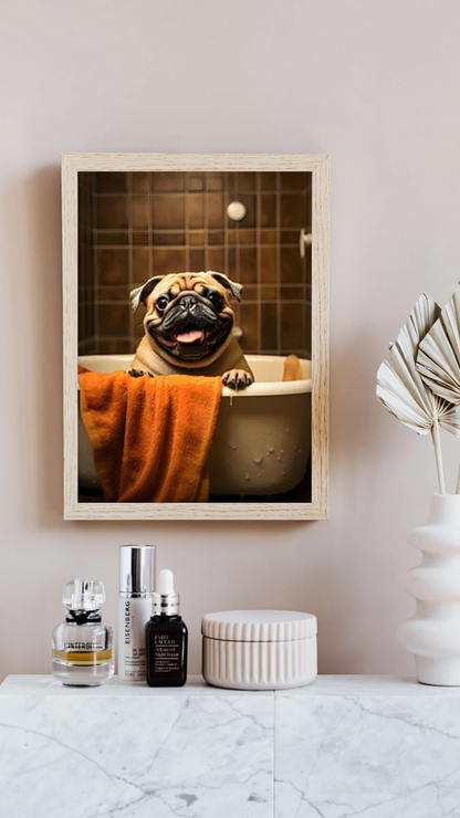 Pug in the Bath (the frame is not included)
