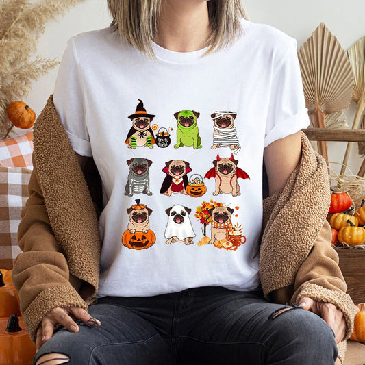 Halloween Pug T-Shirt 🎃 🦇 🧛‍♂️ (T-shirt for women)