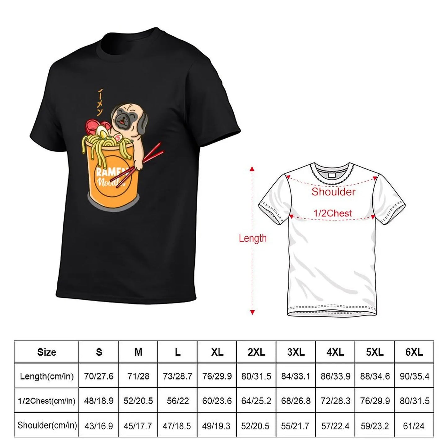 Pug Loves Ramen Noodles❤️🍜 👕 (unisex T-shirt)
