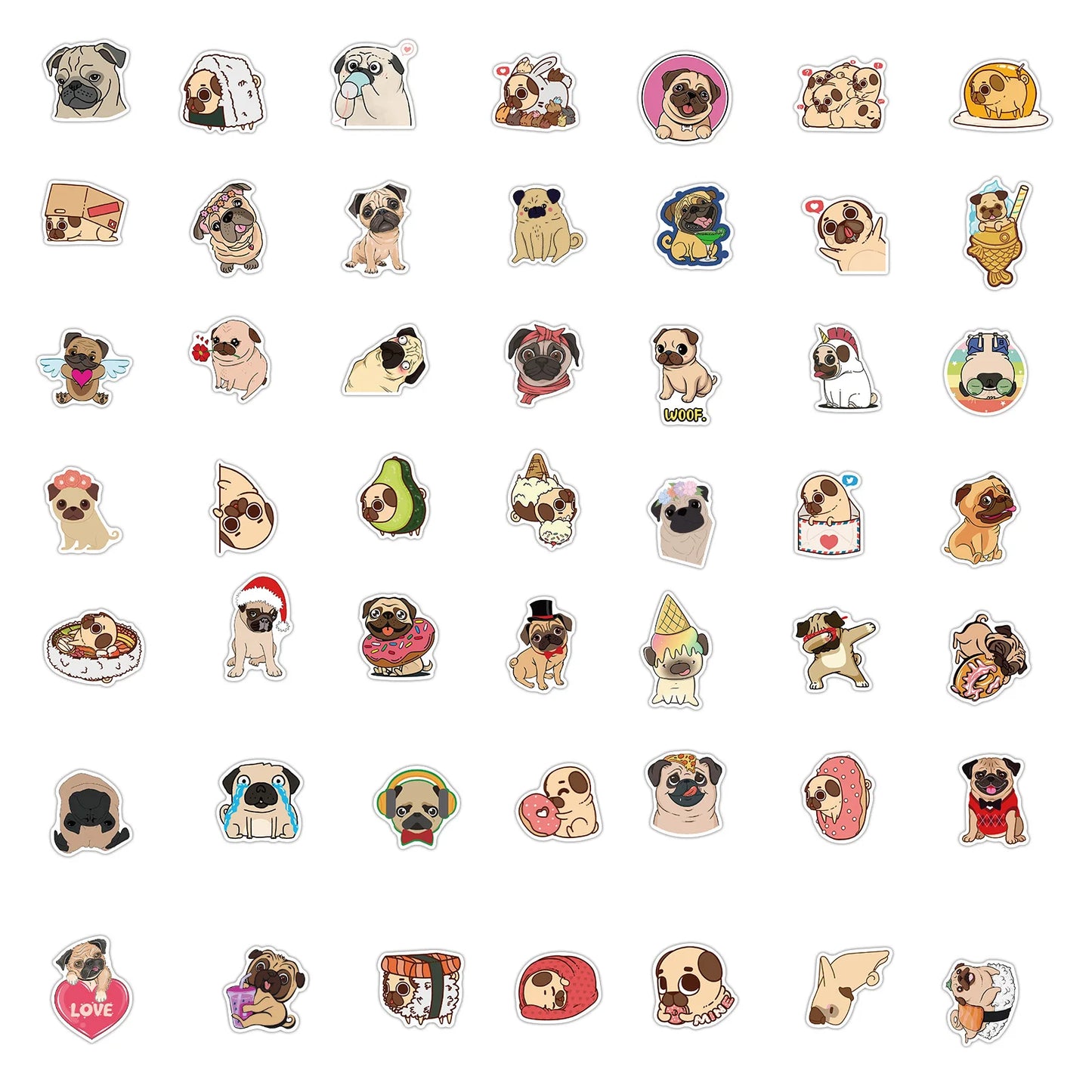 Pug Stickers (x100 pieces stickers)