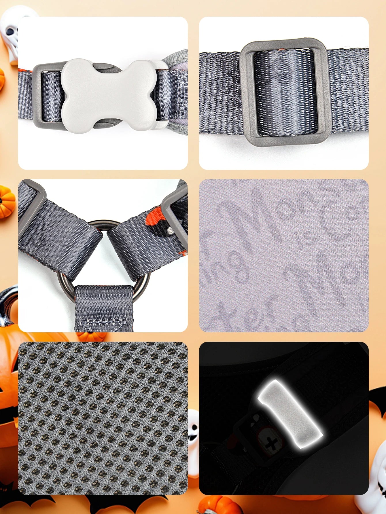 Luxury 3 Pieces Set: Monster is Coming: Luxury Fashion Harness ; Cute Leash and Poop bag (gray colour)