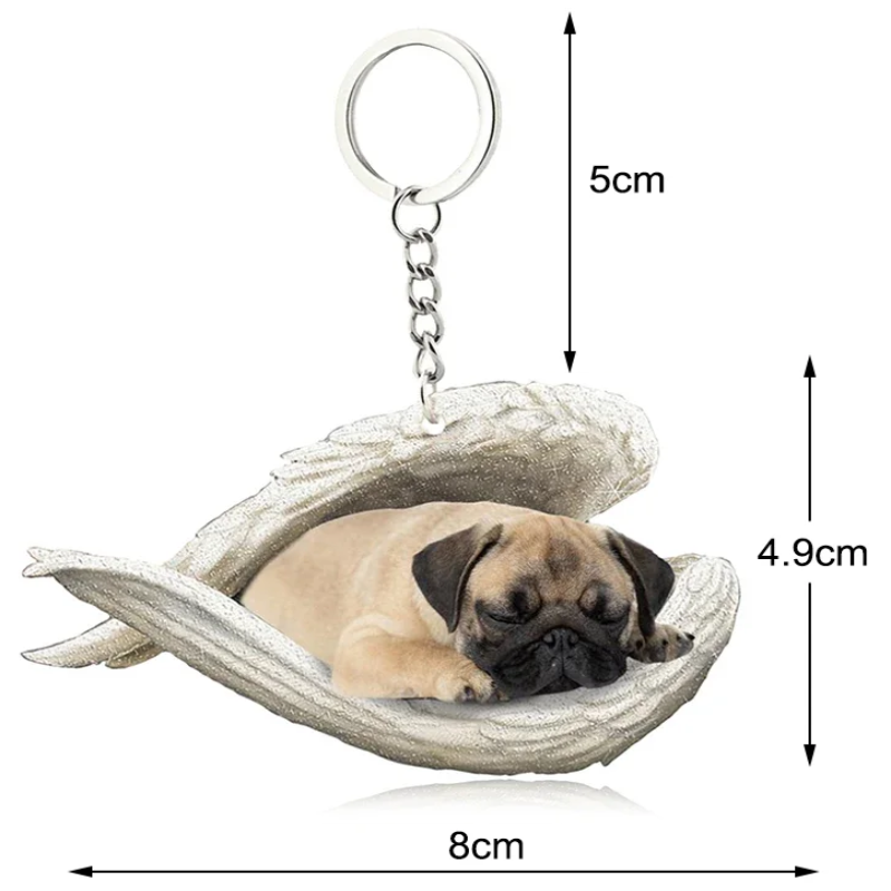 A Pug is Sleeping Angel Keychain