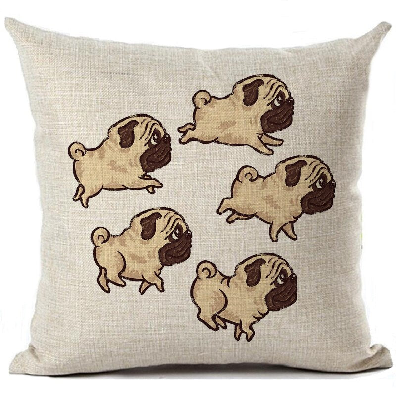 Cartoon cushion covers with pugs