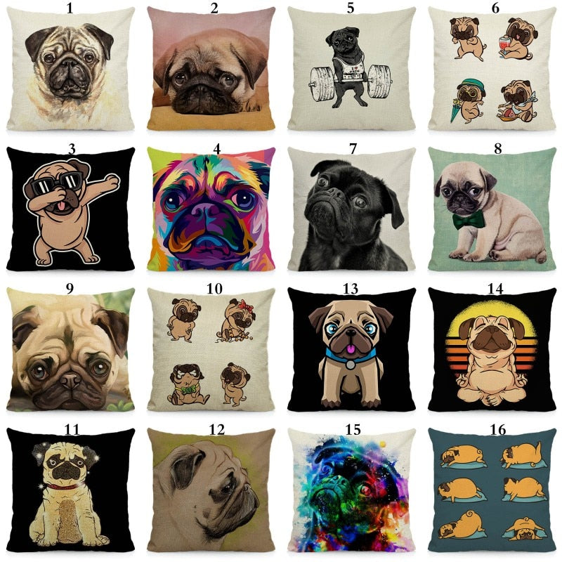 Various pugs cushion cover