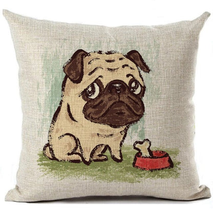 Cartoon cushion covers with pugs