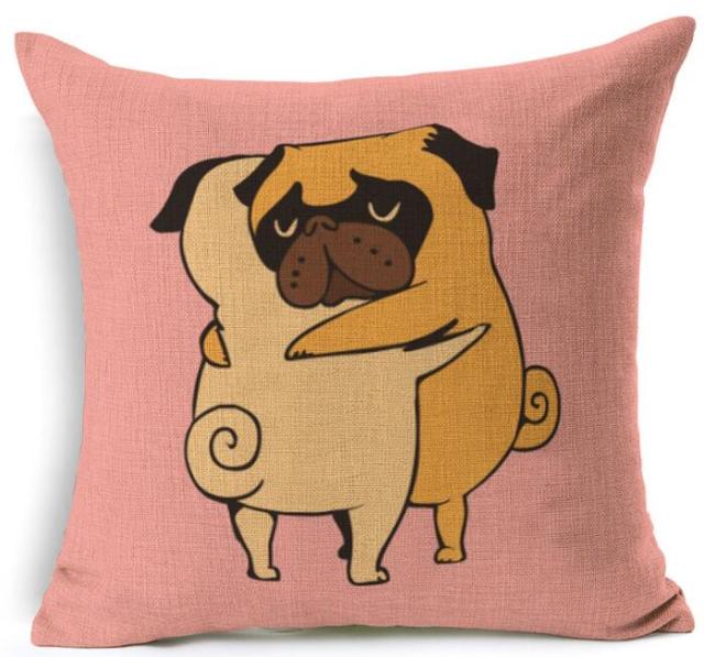 Cartoon cushion covers with pugs