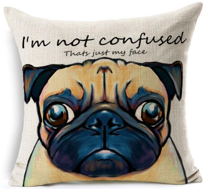 Cartoon cushion covers with pugs