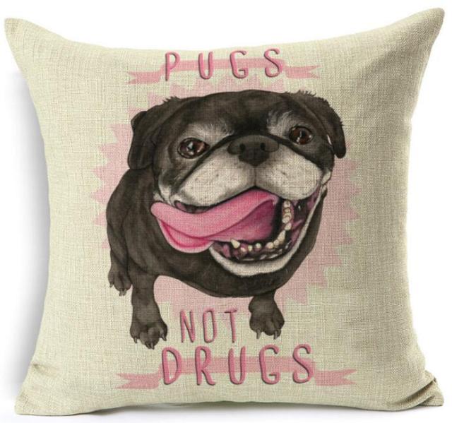 Cartoon cushion covers with pugs