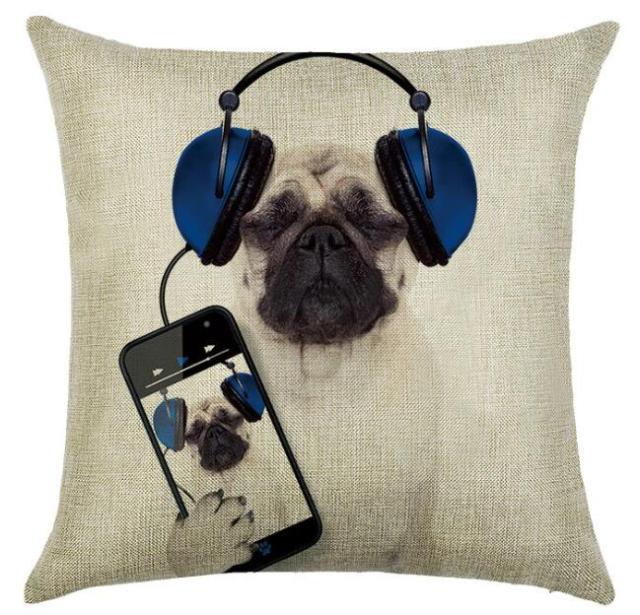 Cartoon cushion covers with pugs