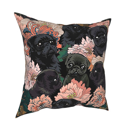 Black pug cushion cover