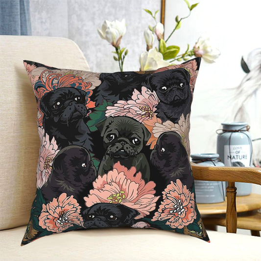 Black pug cushion cover