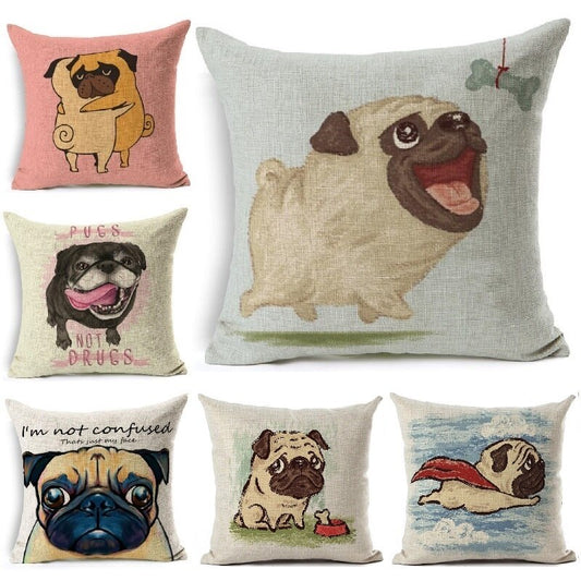 Cartoon cushion covers with pugs