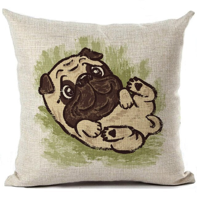 Cartoon cushion covers with pugs