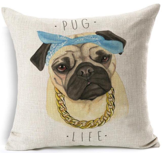 Cartoon cushion covers with pugs