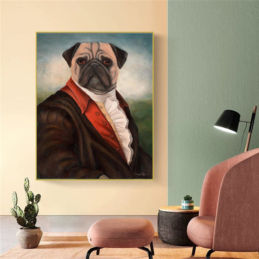 Impressionism canvas with pug in clothes poster (unframed)