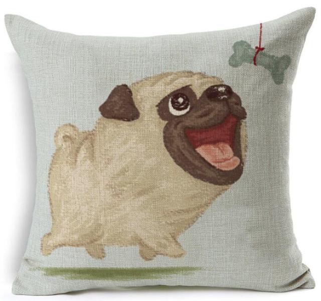 Cartoon cushion covers with pugs