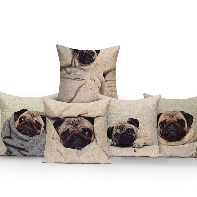 Sleepy pugs cushion cover