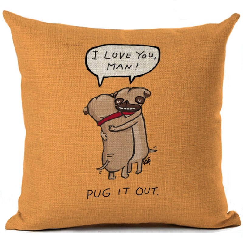 Cartoon cushion covers with pugs