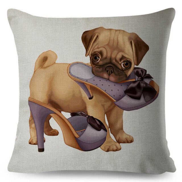 Cartoon pugs cushion cover